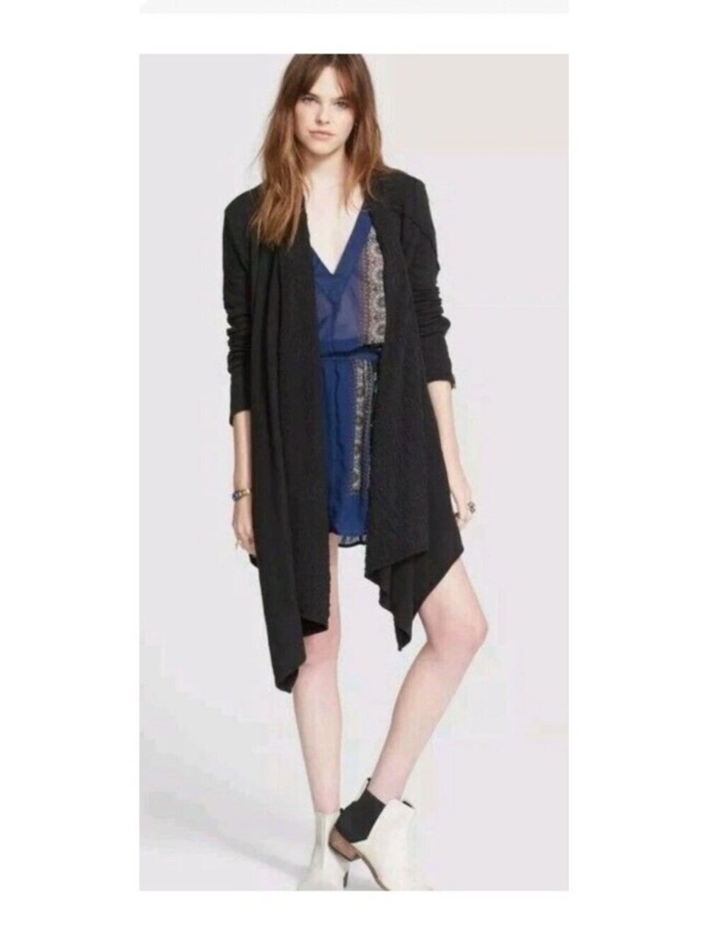 Free People In The Loop Draped Cardigan Size Small Black French Terry